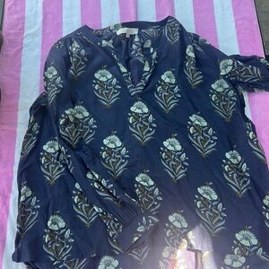 LOFT Dark Blue and Light Blue Floral Blouse